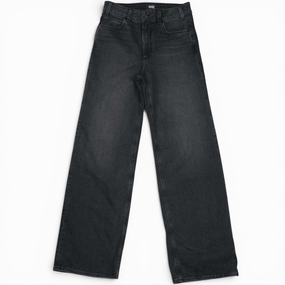 PAIGE Sasha Wide Leg Jeans Women's 28 Black Manta Distressed High Rise Denim